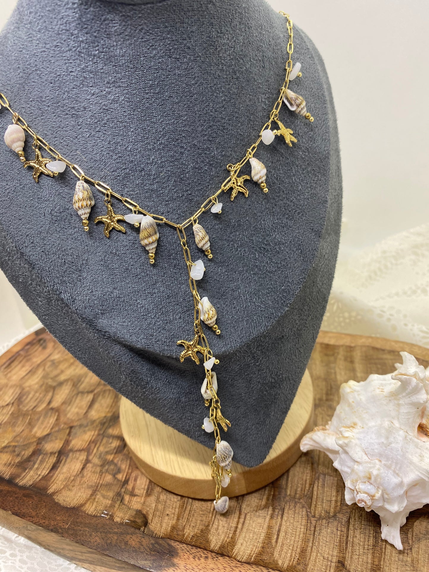 COLLIER SAUTOIR COQUILLAGE COLLECTION OCEAN ACIER INOXYDABLE
