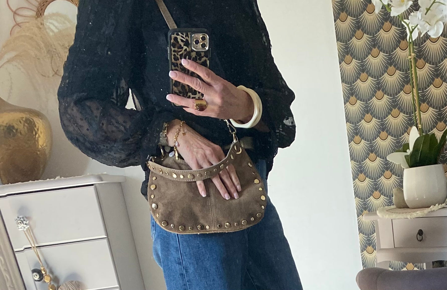 SAC CUIR TAUPE CLOU
