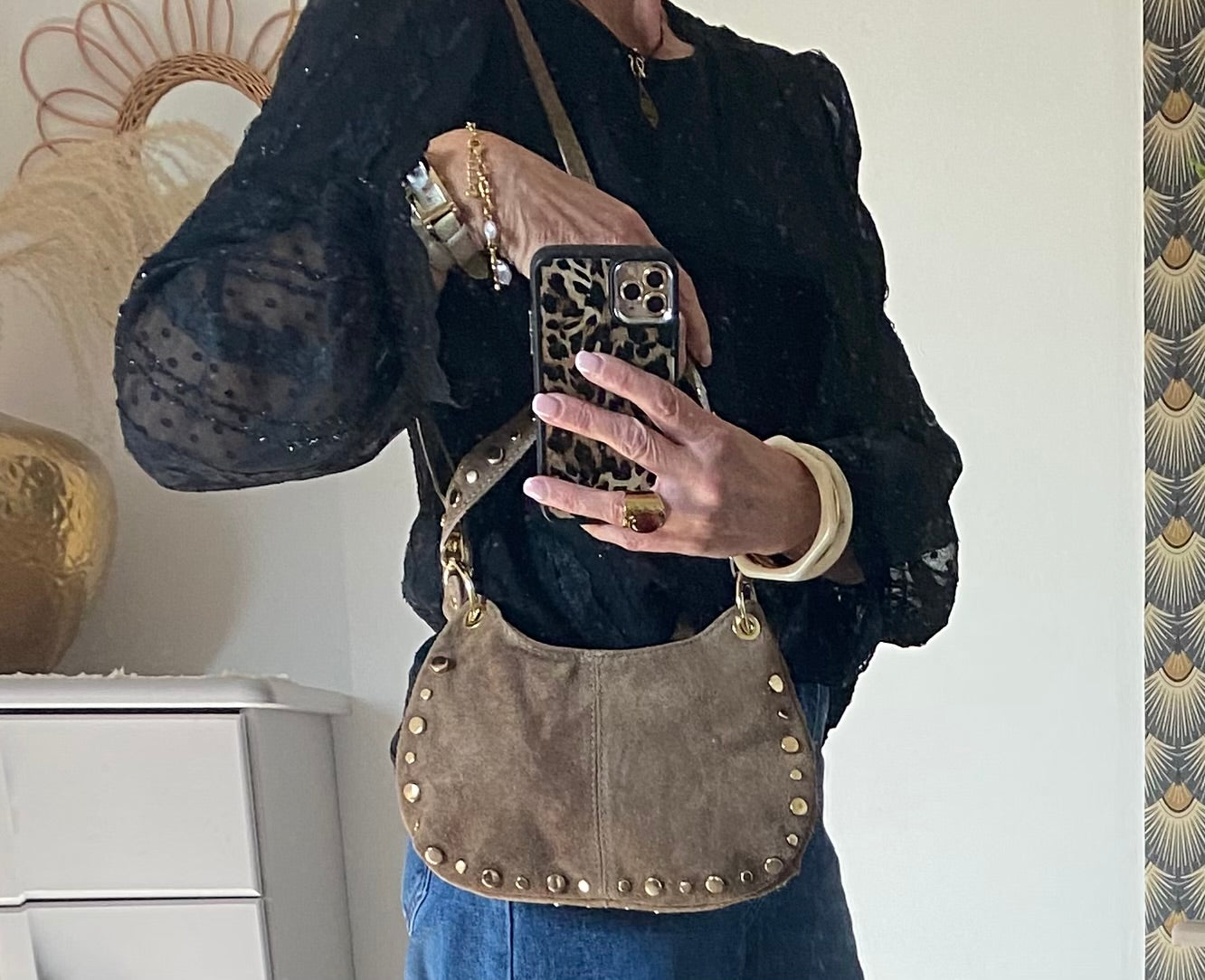 SAC CUIR TAUPE CLOU