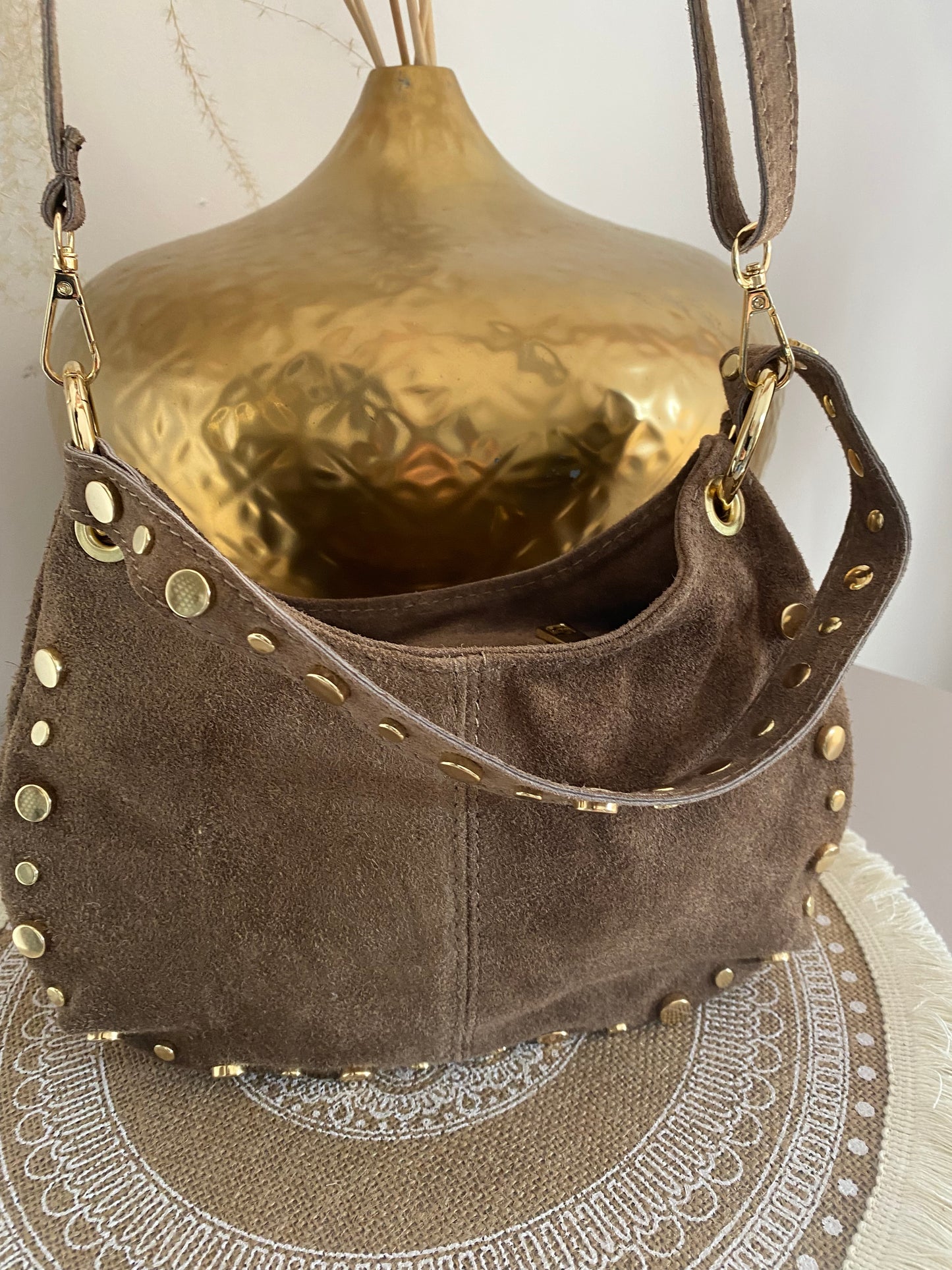 SAC CUIR TAUPE CLOU