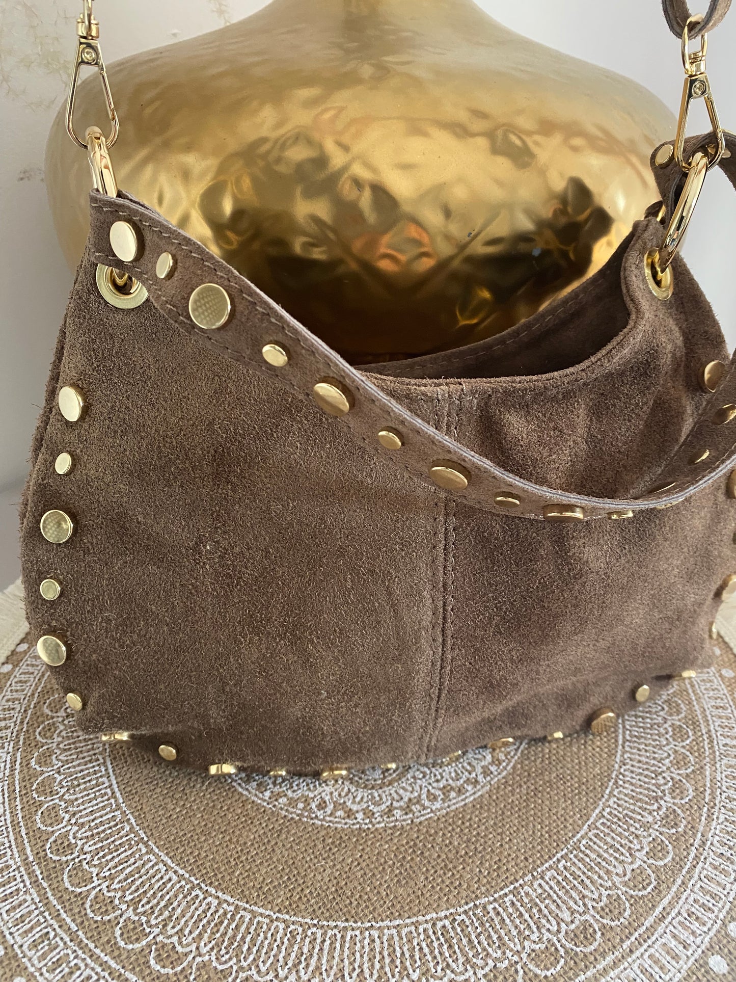 SAC CUIR TAUPE CLOU