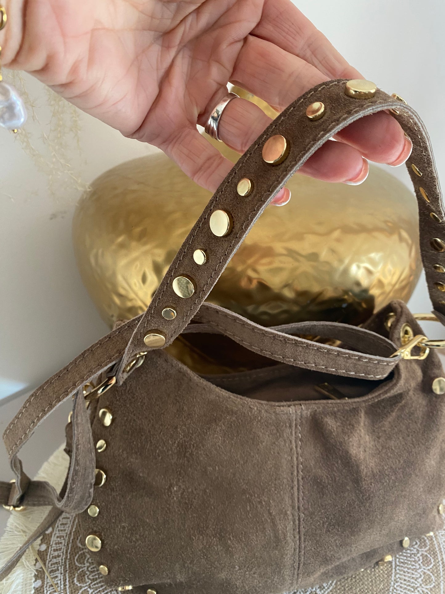 SAC CUIR TAUPE CLOU