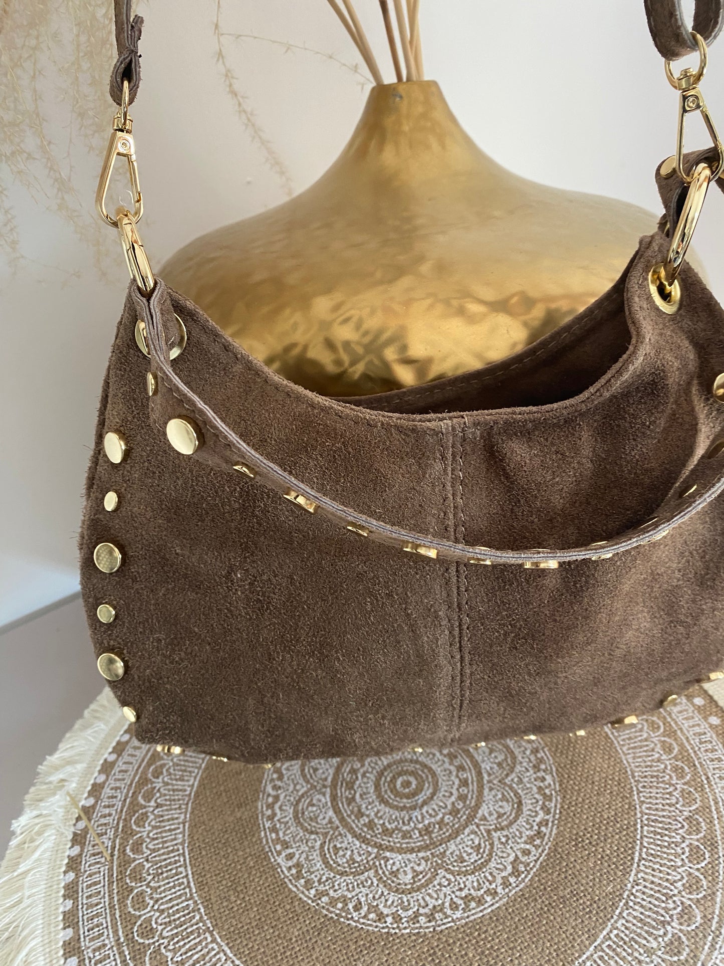 SAC CUIR TAUPE CLOU