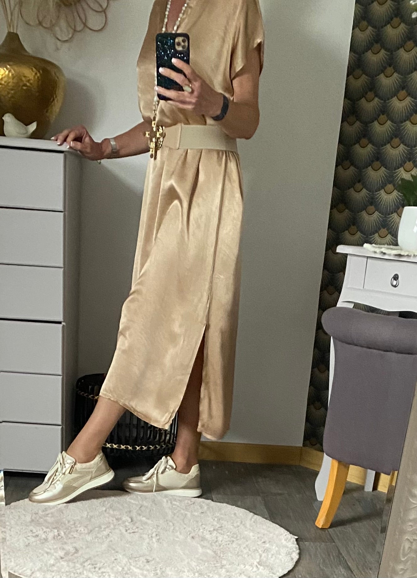 ROBE SOIE BEIGE 40/44 petit 46