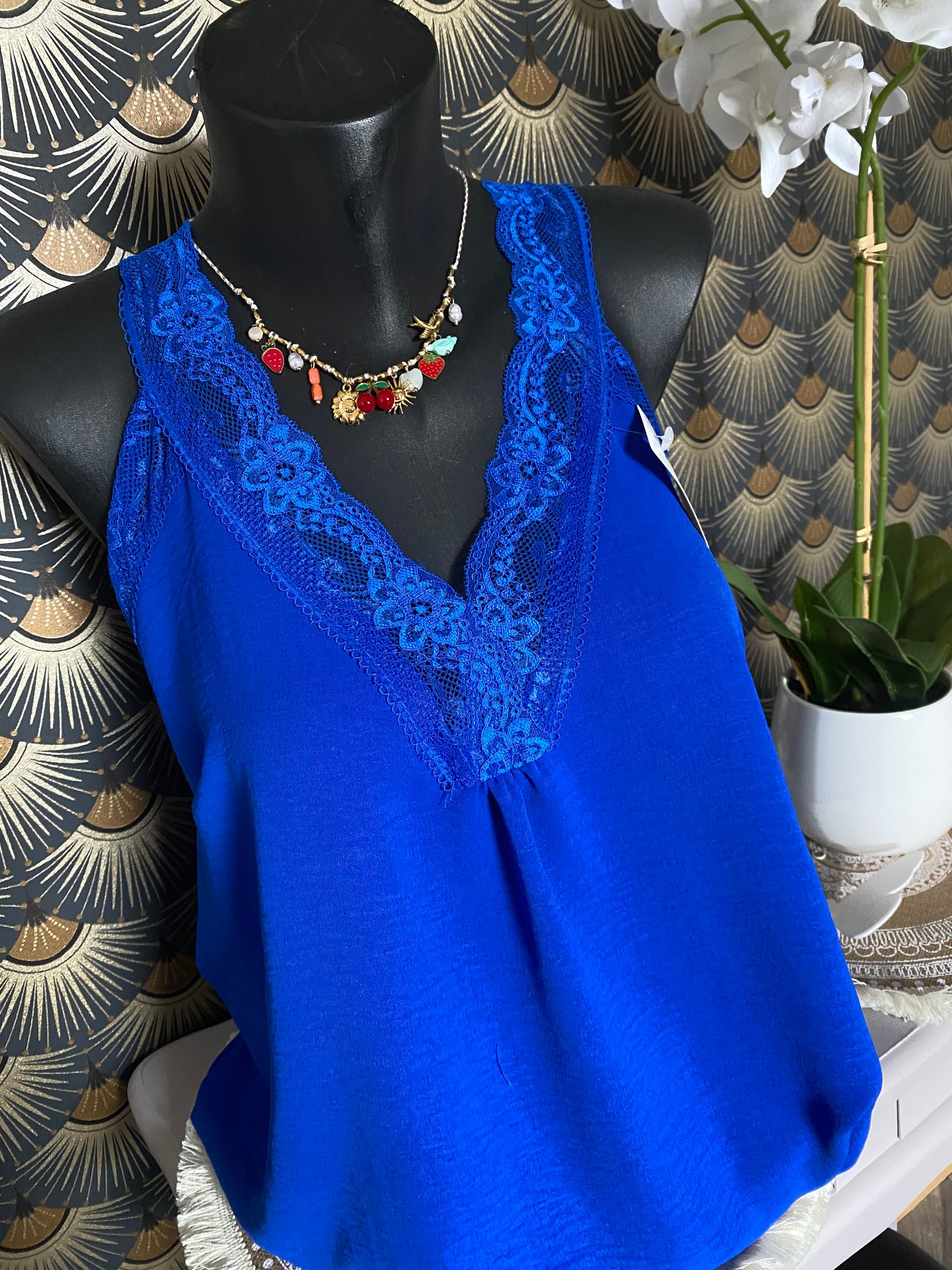 TOP DENTELLE BLEU ROI 40/ 44 collection dolce vita