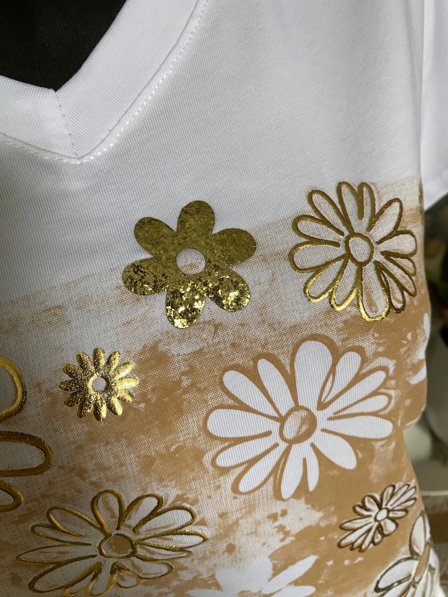 TEE SHIRT FLEURS BEIGE 36/42
