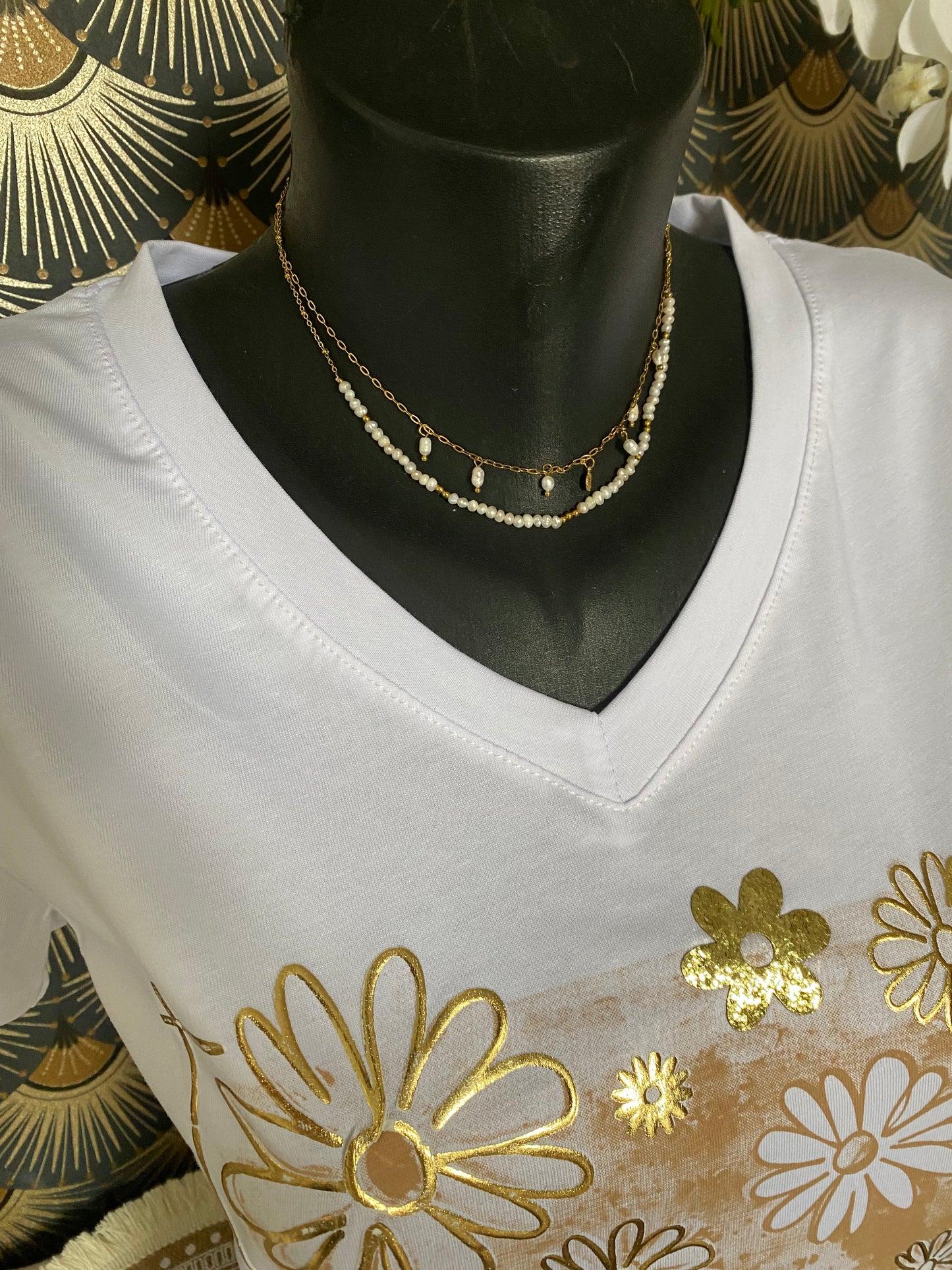 TEE SHIRT FLEURS BEIGE 36/42