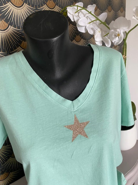 TEE-SHIRT ETOILE VERT D EAU 36/44