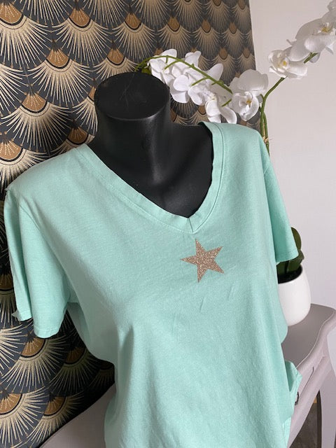 TEE-SHIRT ETOILE VERT D EAU 36/44