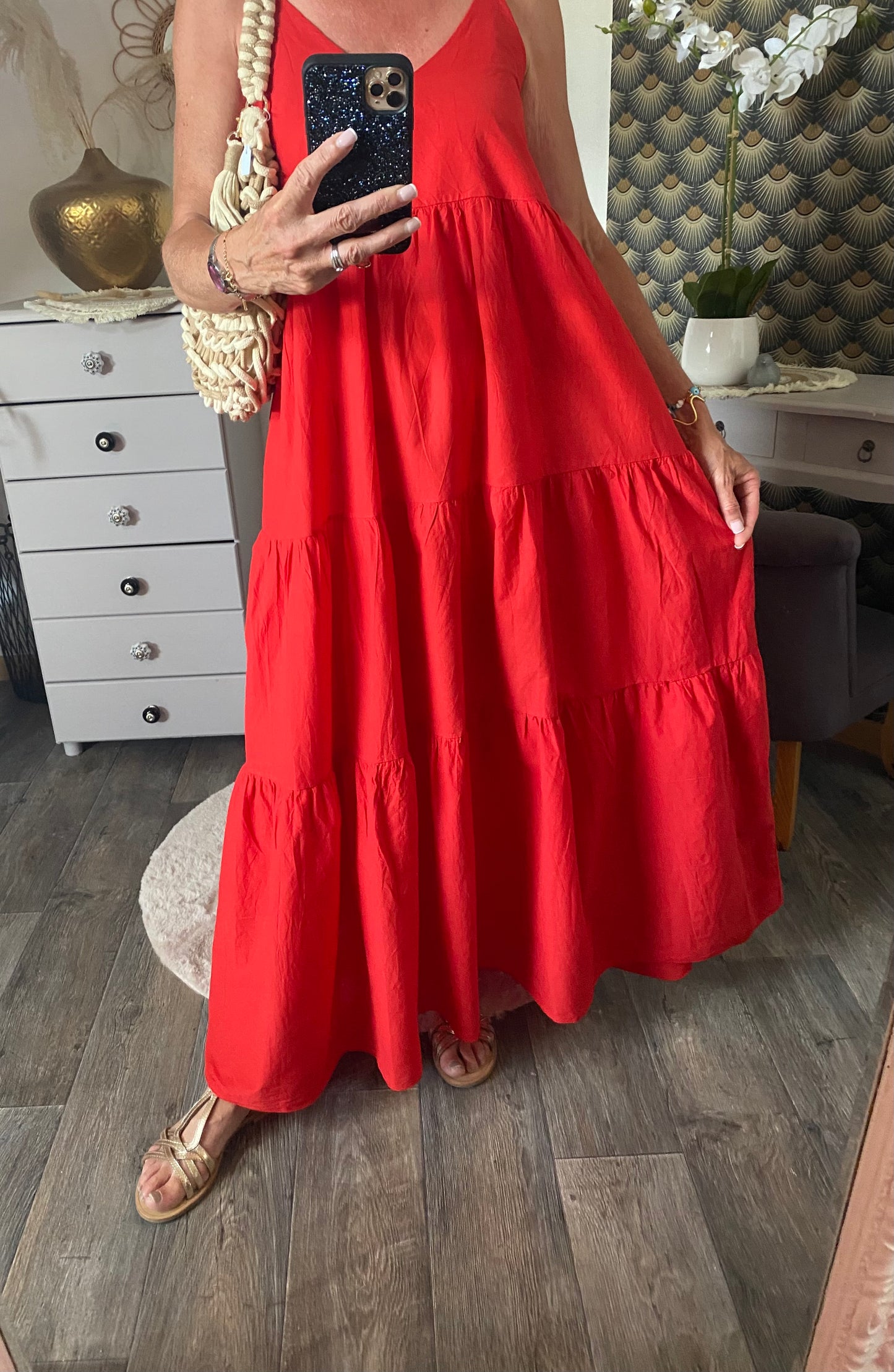 ROBE LONGUE LEGERE ROUGE 36/42