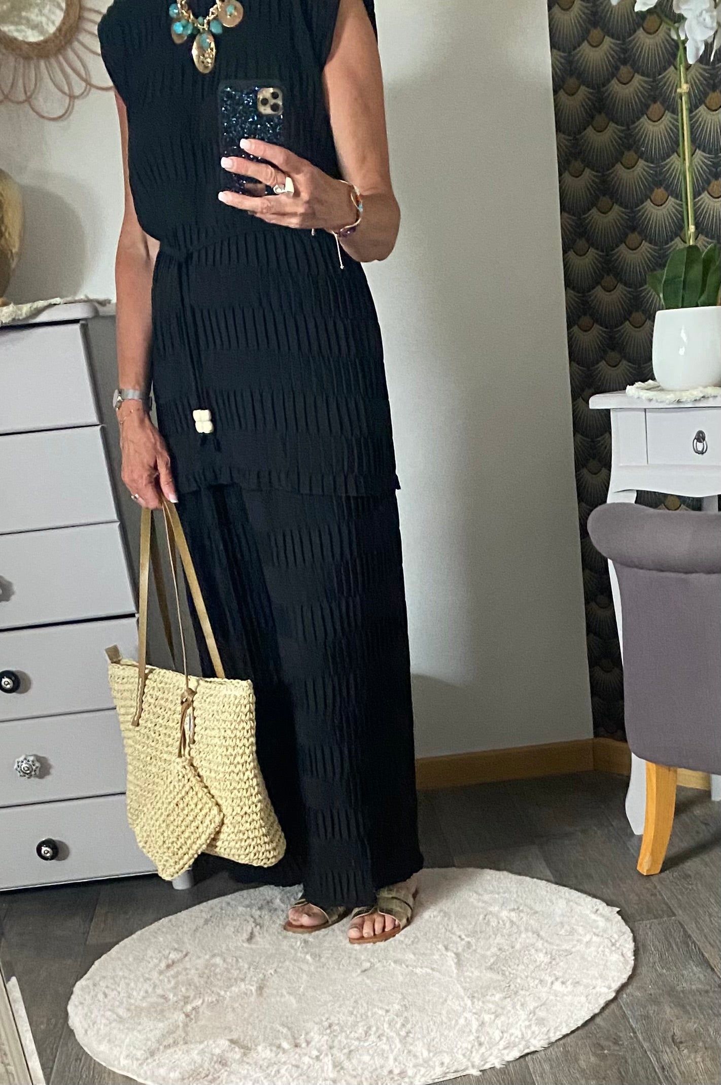 ENSEMBLE PANTALON GAUFFRE NOIR TU 36/48