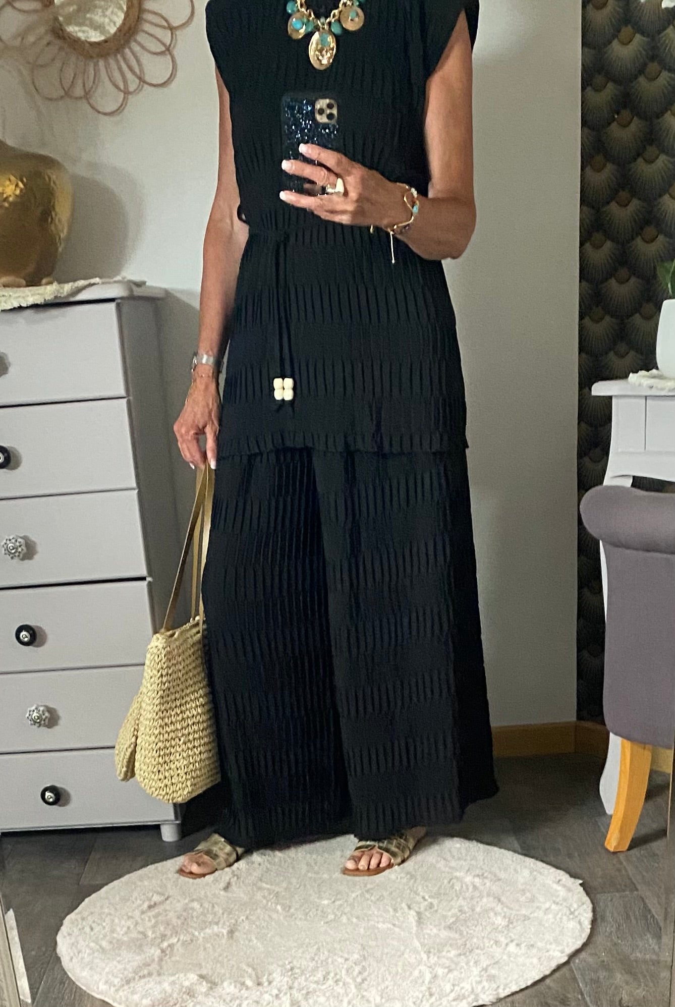 ENSEMBLE PANTALON GAUFFRE NOIR TU 36/48