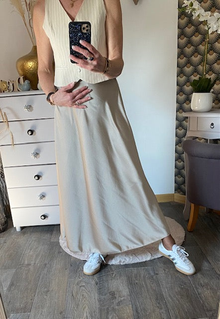 JUPE SATIN LONGUE TAUPE 36/42