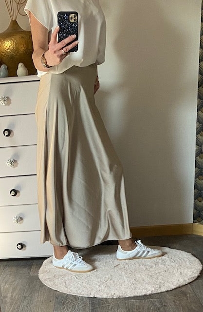 JUPE SATIN LONGUE TAUPE 36/42