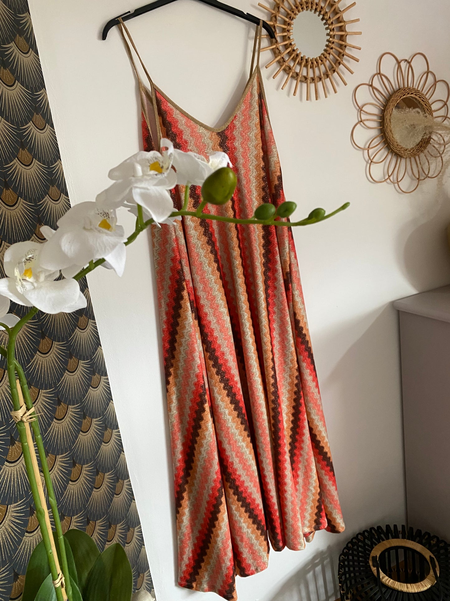 ROBE LUREX BRETELLES FINES ORANGE 36/44
