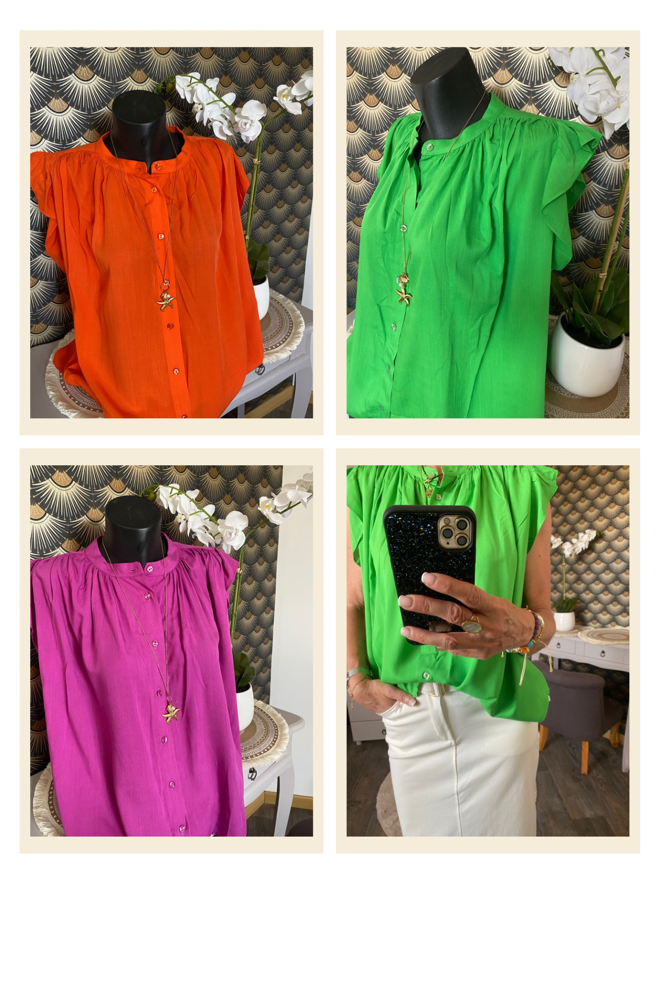 BLOUSE SCARLET  38/44   petit 46 TROIS COULEURS DISPONIBLES ( VERT, ORANGE ,VIOLET )