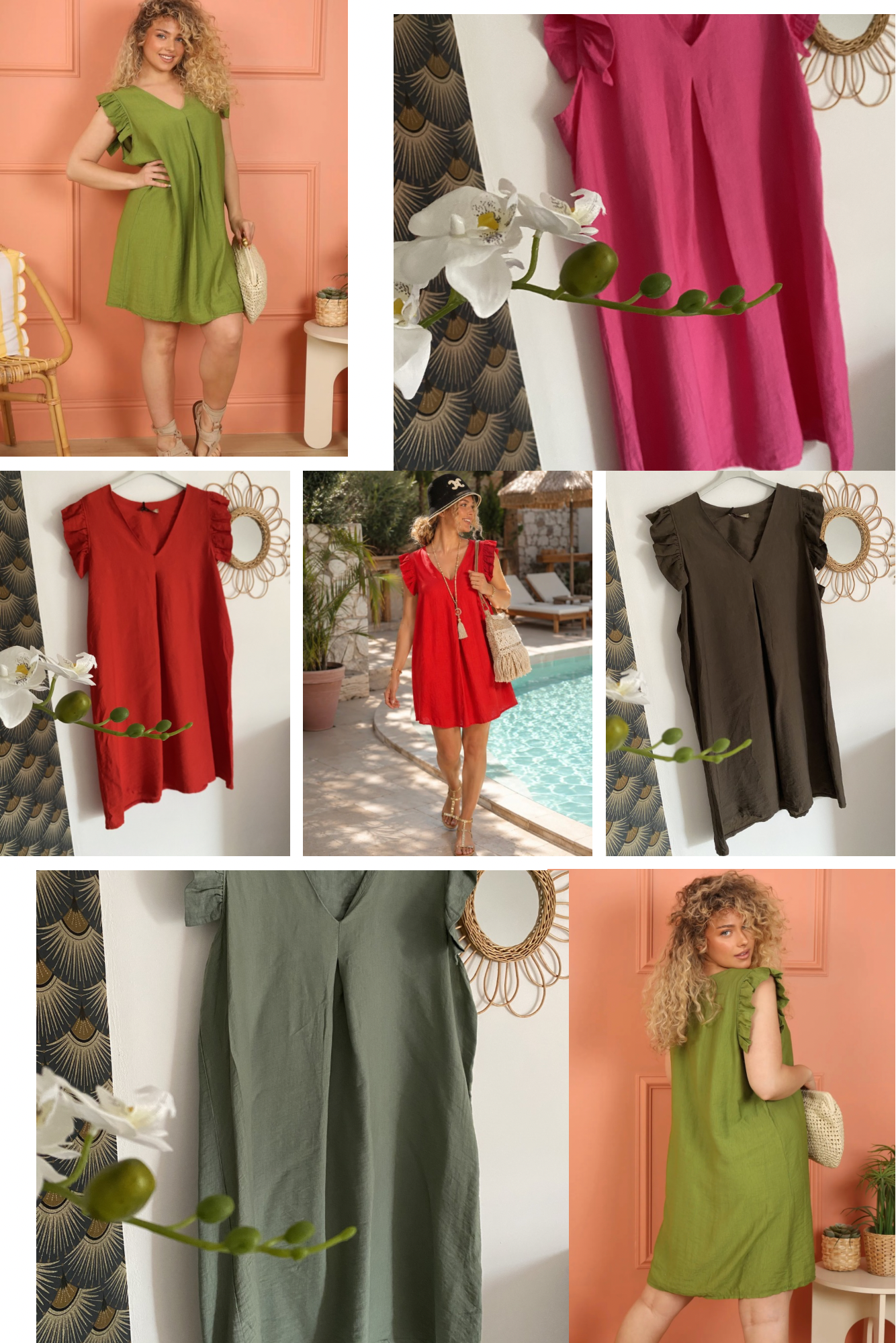 ROBE SAMBA  TAILLES : 38/40 OU 42/44 5 COULEURS (rouge , fushia, choco , vert , kaki )
