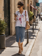 VESTE FLEURIE LIN TU 36/44  BLANCHE