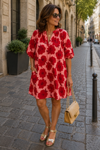 ROBE COURTE   FLEURS ROUGE   TU 38/48