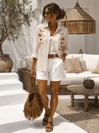 ENSEMBLE CHEMISE   BRODEE RAYEE ET DEBARDEUR  BEIGE TU 34/42