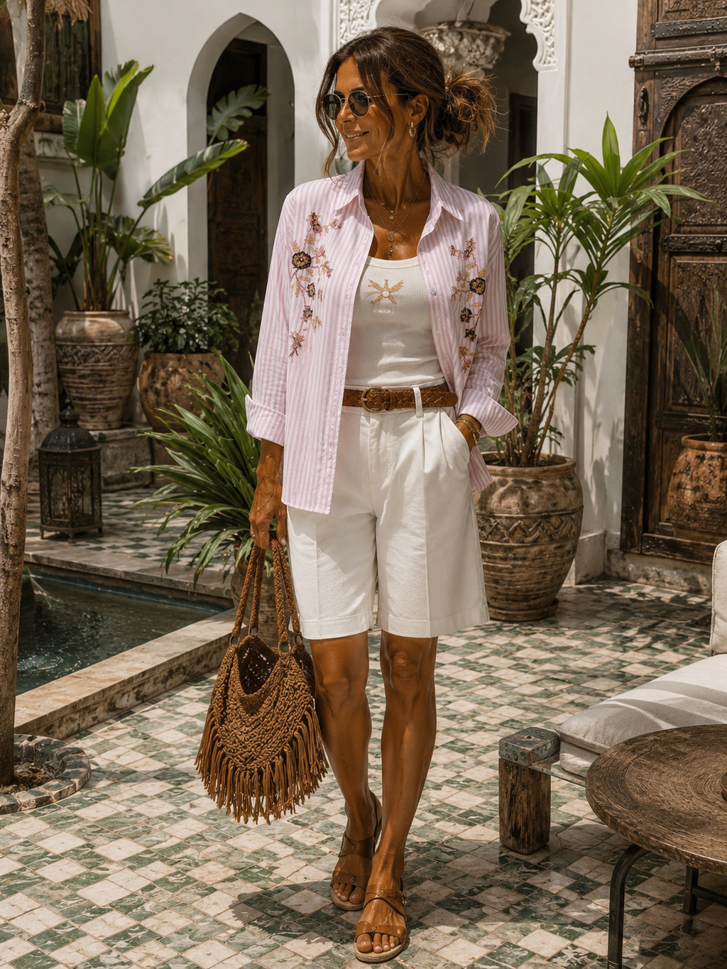 ENSEMBLE CHEMISE   BRODEE RAYEE ET DEBARDEUR ROSE TU 34/42
