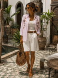 ENSEMBLE CHEMISE   BRODEE RAYEE ET DEBARDEUR ROSE TU 34/42