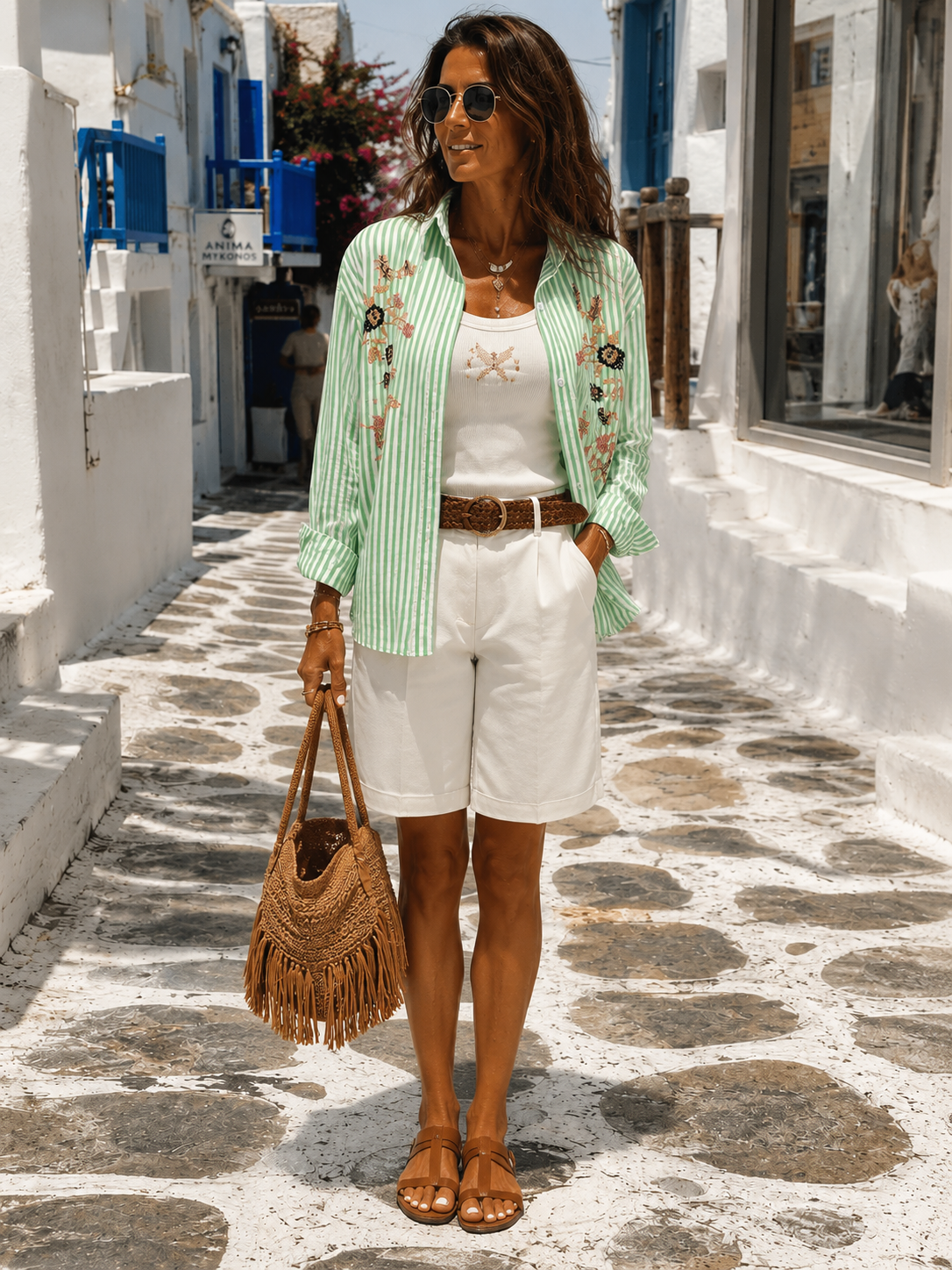 ENSEMBLE CHEMISE   BRODEE RAYEE ET DEBARDEUR VERT TU 34/42