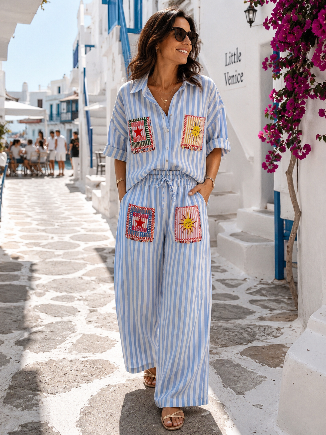 ENSEMBLE PANTALON ET CHEMISE BISOU BLEU TU 36/44