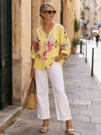 VESTE FLEURIE LIN TU 36/44  JAUNE
