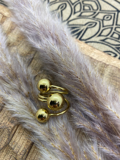 BAGUE LARGE CIRIELLA  3RANGS AVEC 3 BOULES ACIER INOXYDABLE