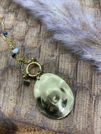 SAUTOIR GRANDE PIECE OVALE ET PIERRES NATURELLES (TOURMALINE)