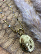 SAUTOIR GRANDE PIECE OVALE ET PIERRES NATURELLES (TOURMALINE)