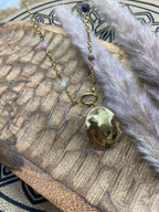 SAUTOIR GRANDE PIECE OVALE ET PIERRES NATURELLES (TOURMALINE)