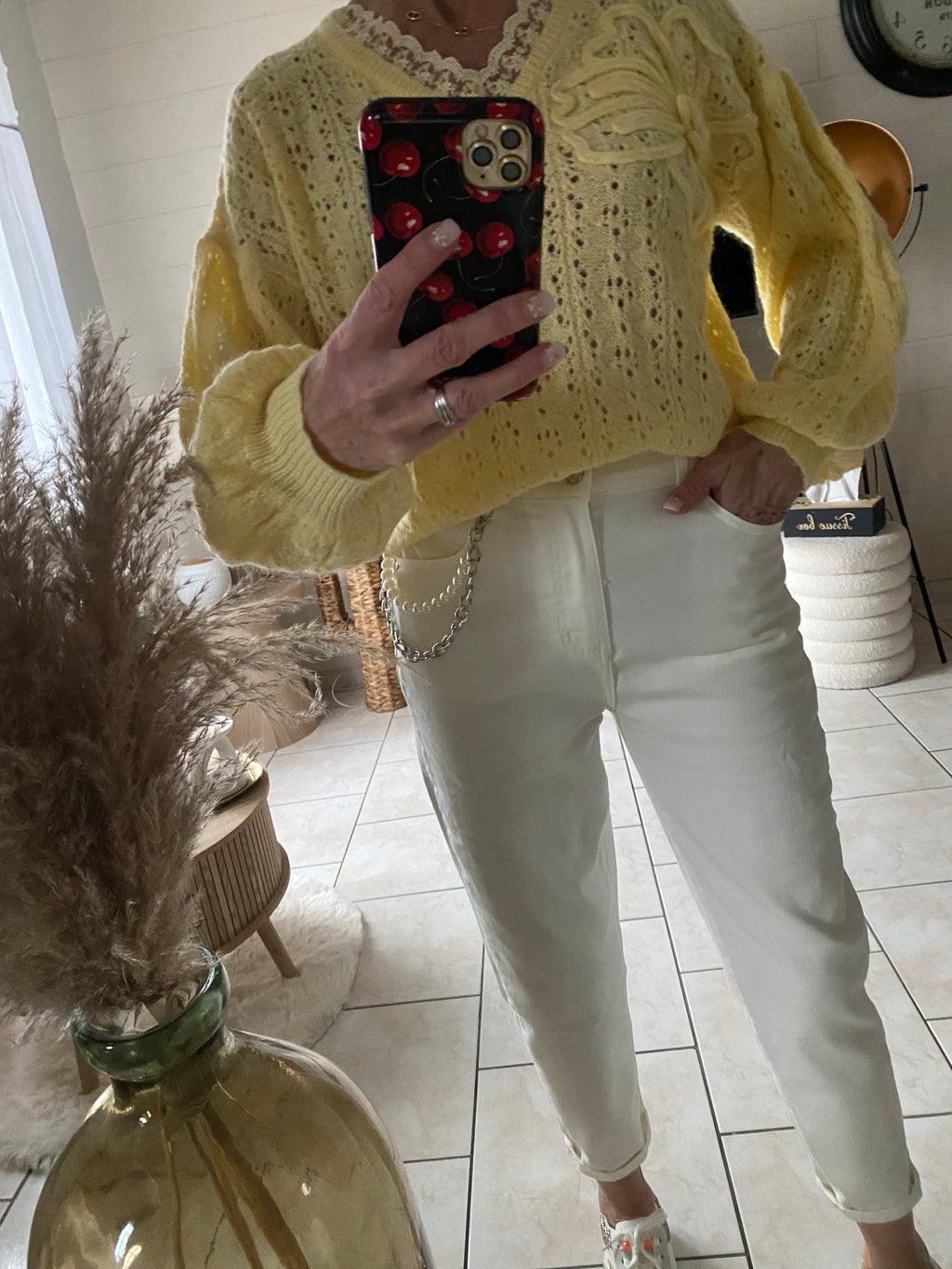 PANTALON  JEANS BLANC KEZY  TAILLES:S/M/L