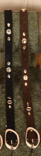 CEINTURES  CLOU CROUTE DE CUIR  TAILLE 85 OU 95 CM  CHOCO OU NOIR
