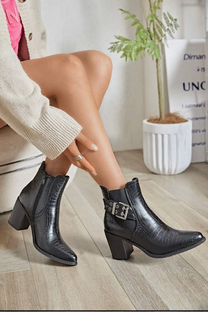 BOTTINES EFFET CROCO NOIRES  36/37/38/39/40/41