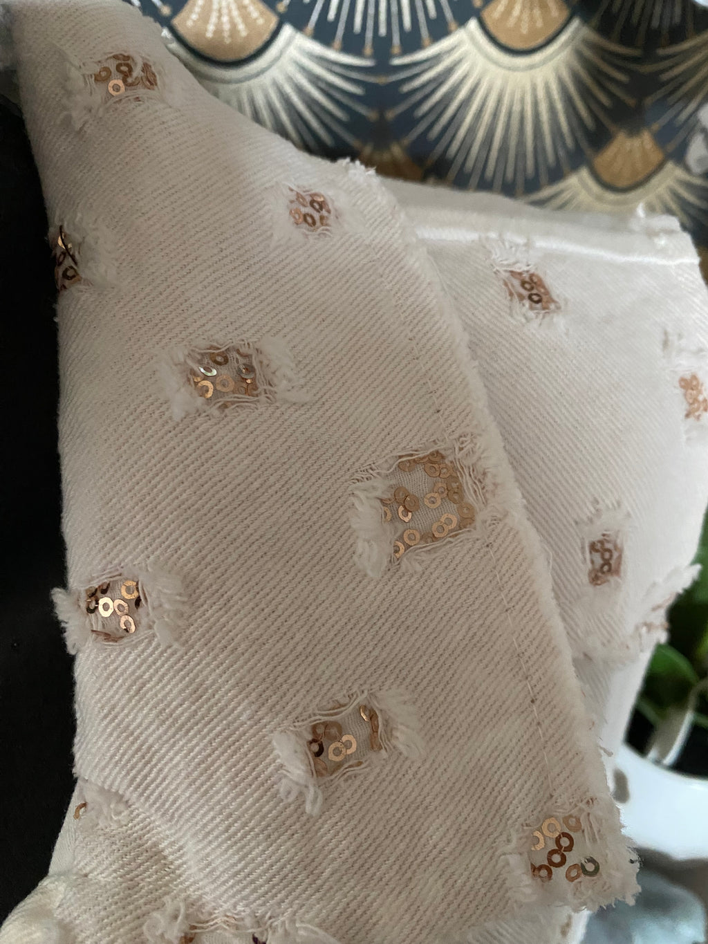 VESTE JEAN BLANCHE  ET SEQUINS MG  taille unique 36/ 42 PETIT 44