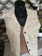 VESTE JEAN BEIGE   ET SEQUINS MG  taille unique 36/ 42 PETIT 44