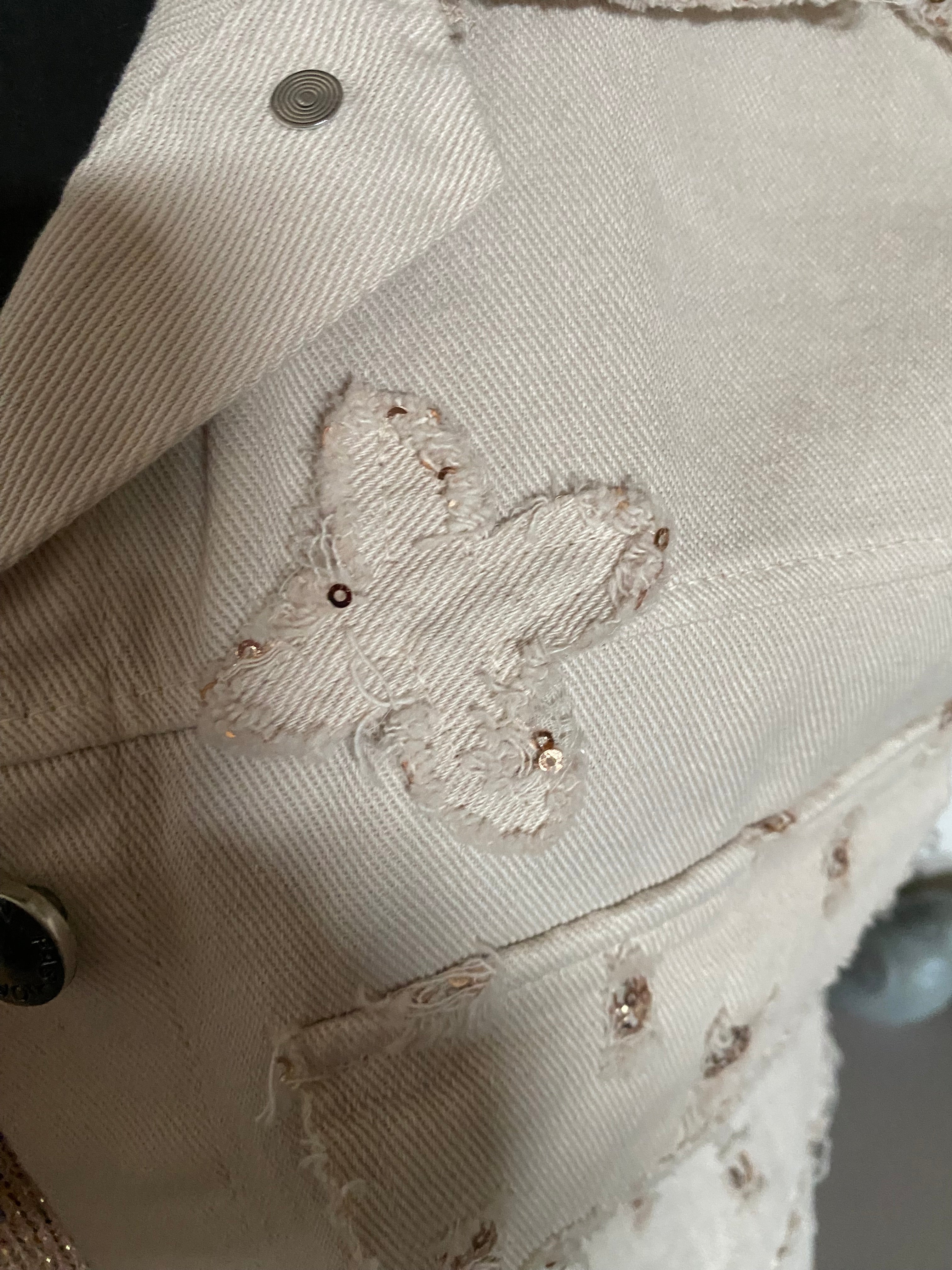 VESTE JEAN BEIGE   ET SEQUINS MG  taille unique 36/ 42 PETIT 44