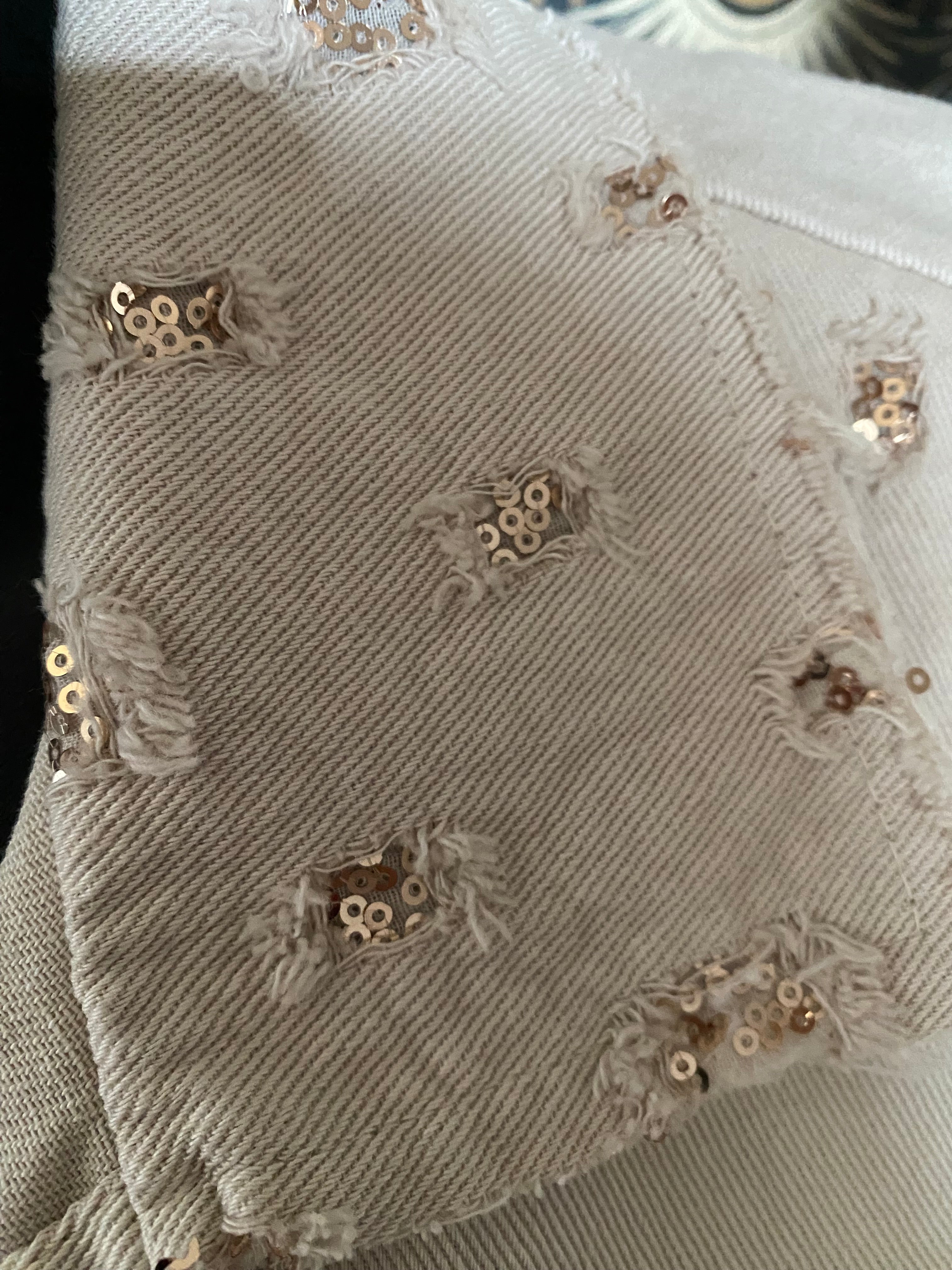 VESTE JEAN BEIGE   ET SEQUINS MG  taille unique 36/ 42 PETIT 44
