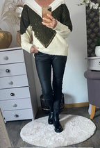 PULL TRICOLORE  KAKI  36/44