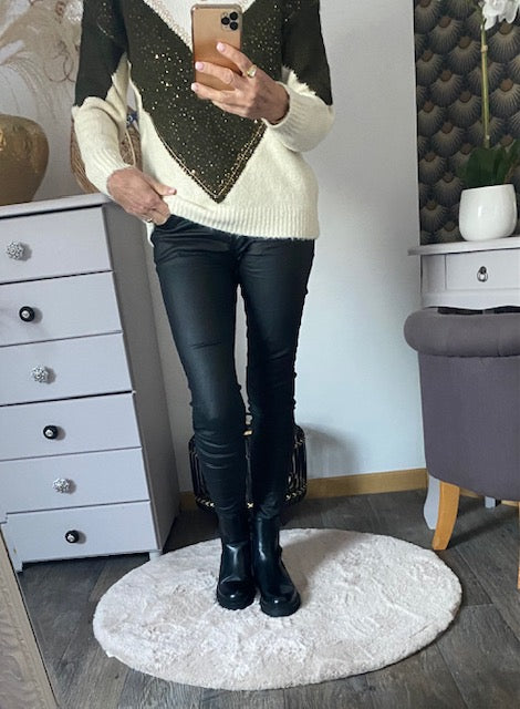 PULL TRICOLORE  KAKI  36/44