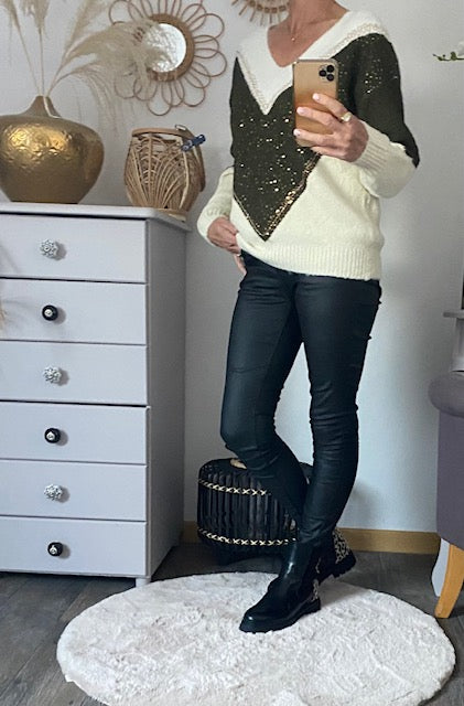 PULL TRICOLORE  KAKI  36/44