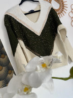 PULL TRICOLORE  KAKI  36/44