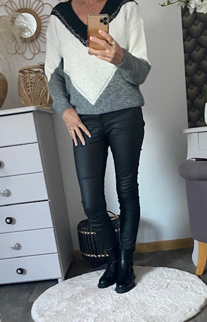 PULL TRICOLORE  GRIS  36/44