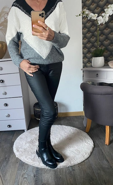 PULL TRICOLORE  GRIS  36/44