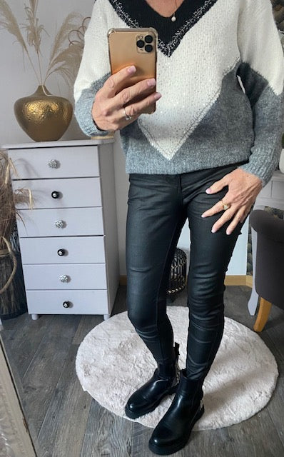 PULL TRICOLORE  GRIS  36/44