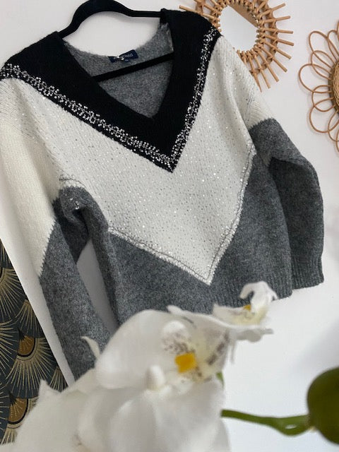 PULL TRICOLORE  GRIS  36/44