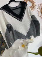 PULL TRICOLORE  GRIS  36/44