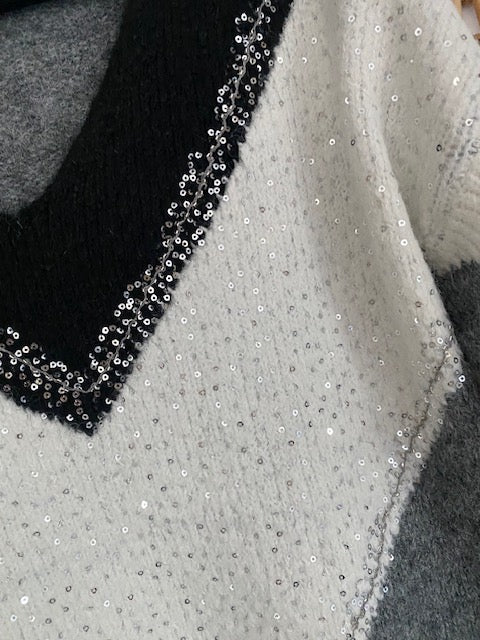 PULL TRICOLORE  GRIS  36/44